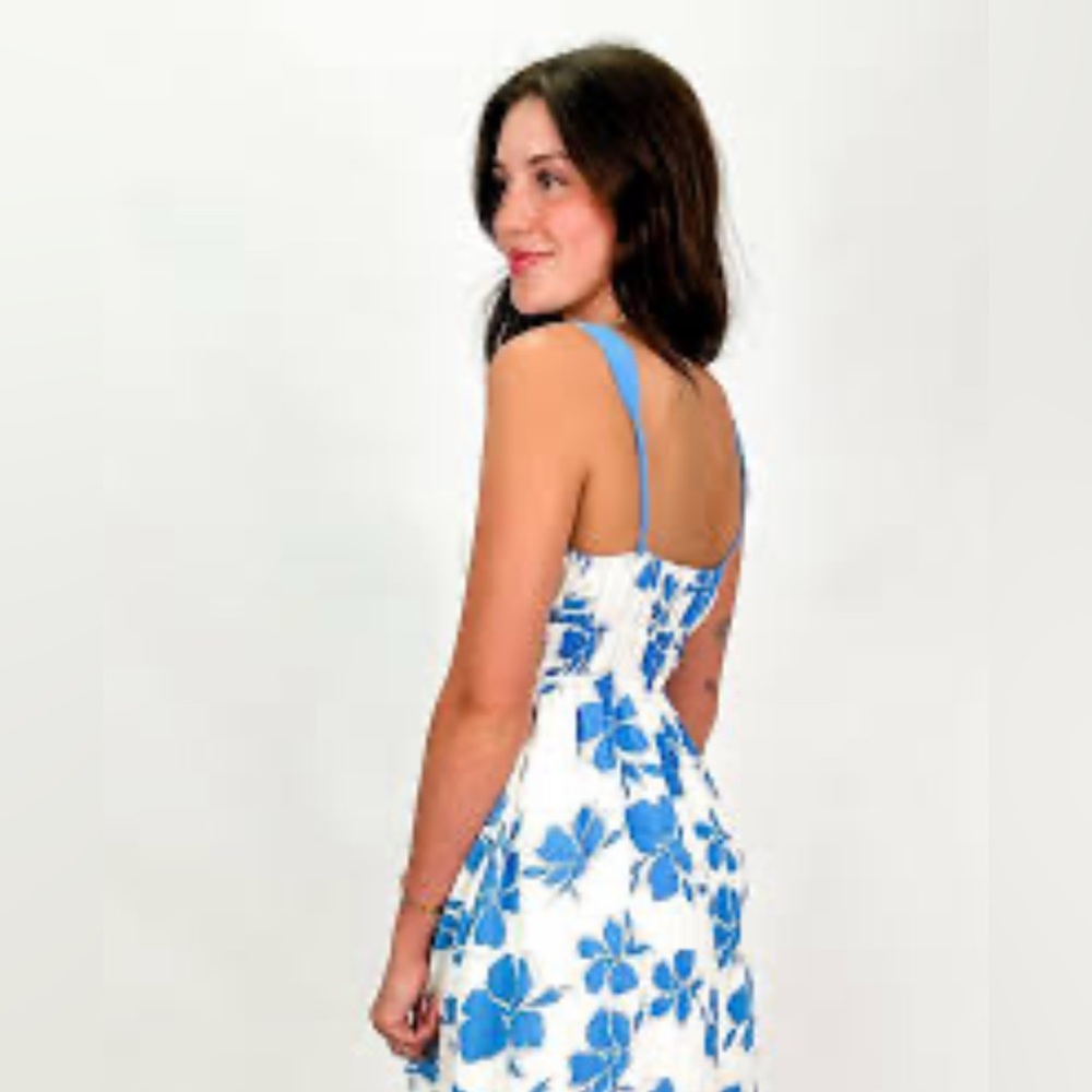 Blu Pepper Blue White Floral Midi Dress M Cottagecore Coastal Vacation Sundress - Picture 6 of 13